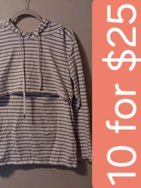 Ginkana Striped Cropped Hoodie - White & Gray